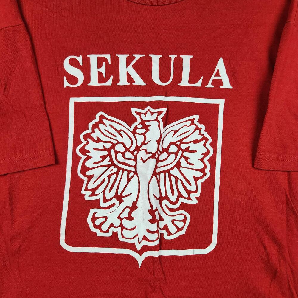 Vintage SEKULA Polish Eagle Shirt Mens XL Red Graphic Crest Logo 90s USA Retro